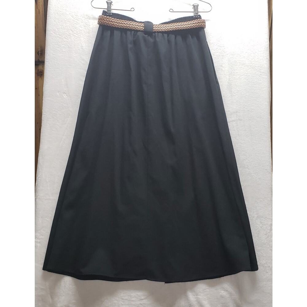 Vintage 70s ILGWU Black Midi Skirt 10 Union Made High Waist Dark Academia Goth - Picture 2 of 8